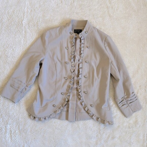 Beige Ruffle Silver Button Blazer - Picture 2 of 5